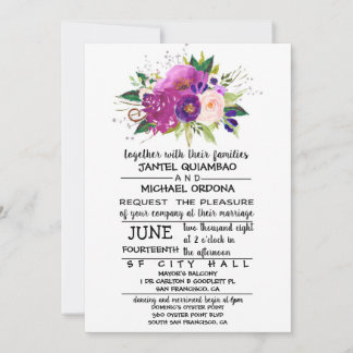 Inbjudan till blommigt Plum Watercolor Wedding