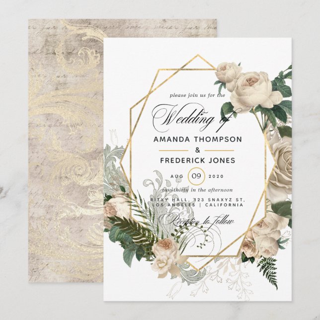 Inbjudan till Blommigt Polygonal Rustic Wedding i  (Fram/baksida)
