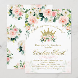 Inbjudan till blommigt Princess Guld Baby Shower