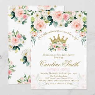 Inbjudan till blommigt Princess Guld Baby Shower