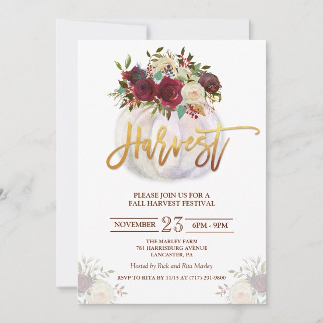 Inbjudan till blommigt Pumpkin Harvest Festival (Framsida)