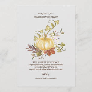 Inbjudan till blommigt Pumpkin-Thanksgiving på mid