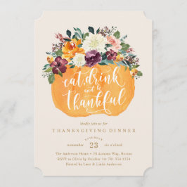 Inbjudan till blommigt Pumpkin-Thanksgiving på mid