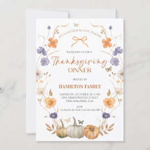 Inbjudan till blommigt Pumpkin-Thanksgiving på mid