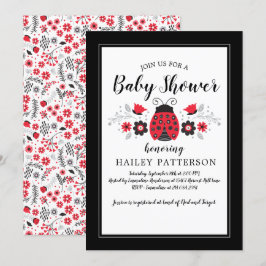 Inbjudan till blommigt Red Ladybug Baby Shower