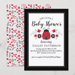 Inbjudan till blommigt Red Ladybug Baby Shower