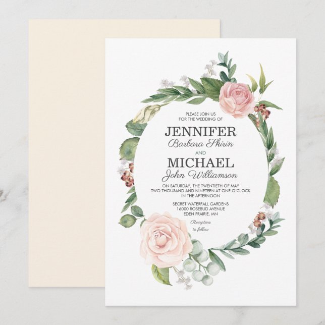 Inbjudan till blommigt Ro och till utandningsbröll (Fram/baksida)