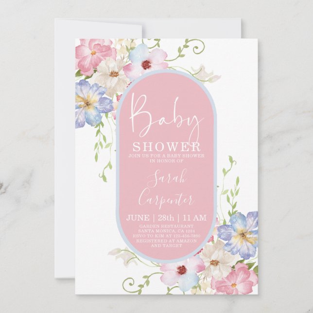 Inbjudan till blommigt Romantic Baby Shower (Framsida)