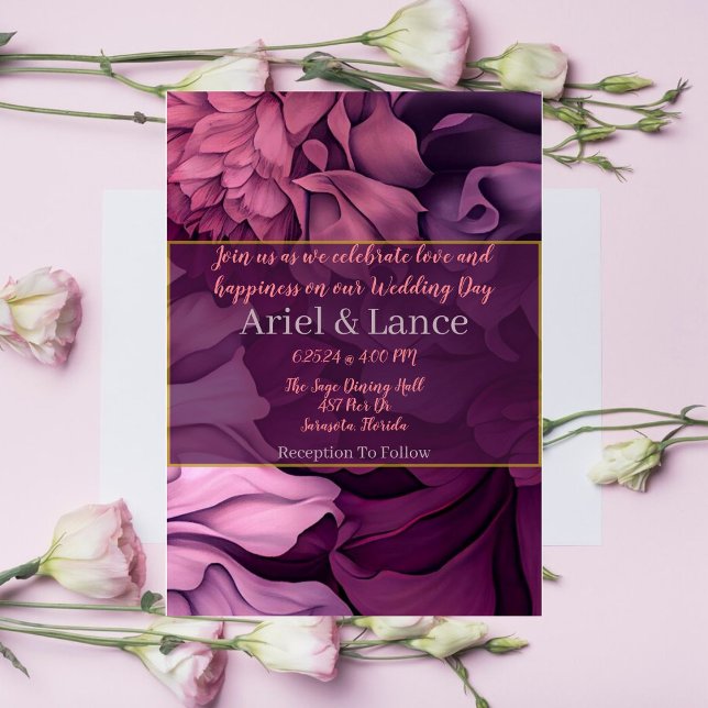 Inbjudan till blommigt Rosa Lila Botaniskt bröllop (Skapare uppladdad)
