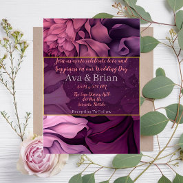 Inbjudan till blommigt Rosa Lila Botaniskt bröllop