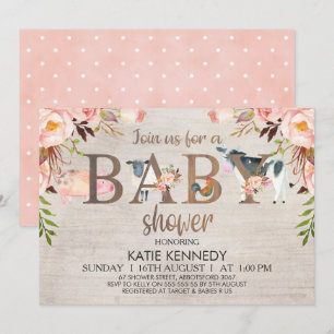 Inbjudan till blommigt Rustic Boskap Baby Shower