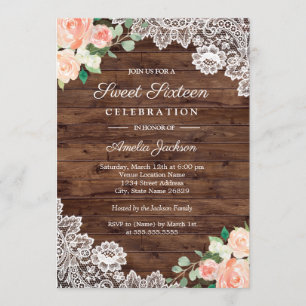 Inbjudan till blommigt Rustic Wood Snöre Sweet six