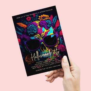 Inbjudan till blommigt SKULL-färgfull Halloween fe Flygblad