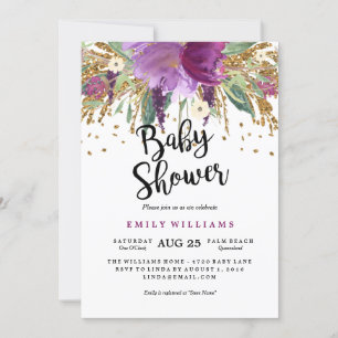 Inbjudan till blommigt Sparkling Amethyst Baby Sho