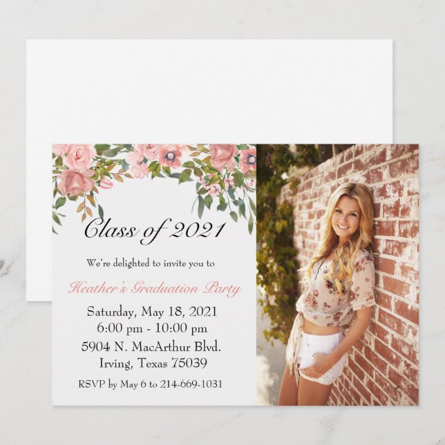 Inbjudan till blommigt Studenten (Fram/baksida)