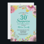 Inbjudan till Blommigt Surprise 30års födelsedag T<br><div class="desc">Blommigt Överraskning av 30års födelsedag för kvinnor. Vattenfärgad Blommigt,  Teal Aqua Turcos bakgrund. Om du vill göra ytterligare anpassningar klickar du på knappen Anpassa och användor verktygen som är utformat för att ändra mallen.</div>