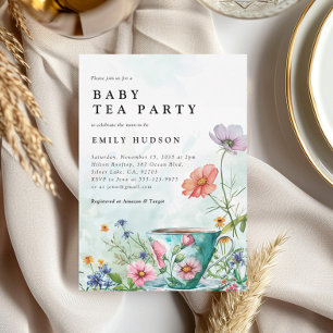Inbjudan till blommigt Tea Party Baby Shower