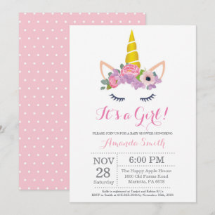 Inbjudan till blommigt Unicorn Baby Shower
