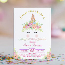 Inbjudan till blommigt Unicorn Magic Baby Shower