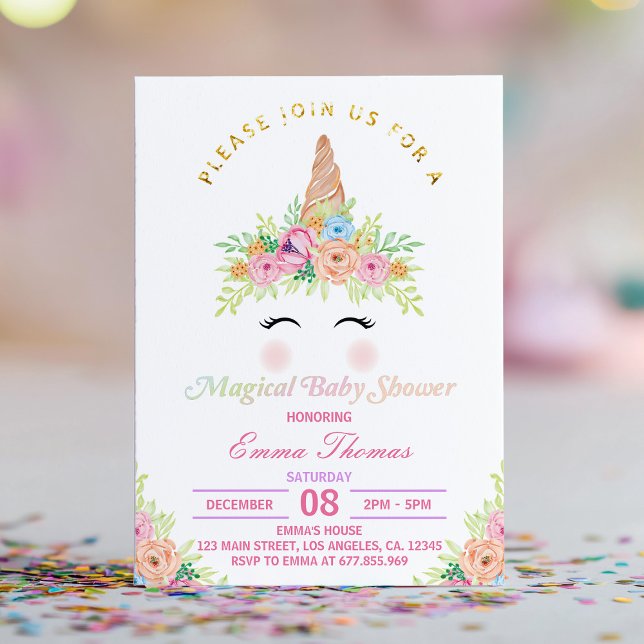 Inbjudan till blommigt Unicorn Magic Baby Shower (Skapare uppladdad)