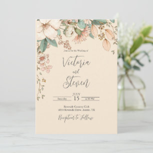 Inbjudan till blommigt Watercolor Rustic Script We