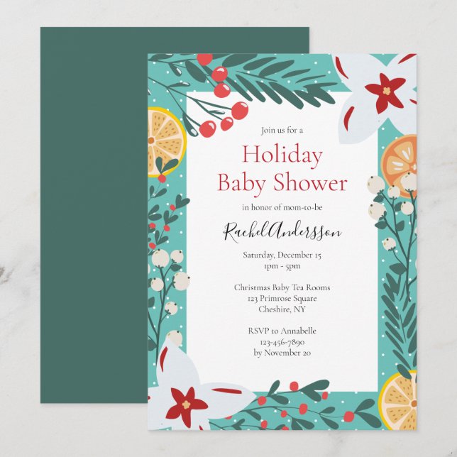 Inbjudan till Blommigten Baby Shower (Fram/baksida)