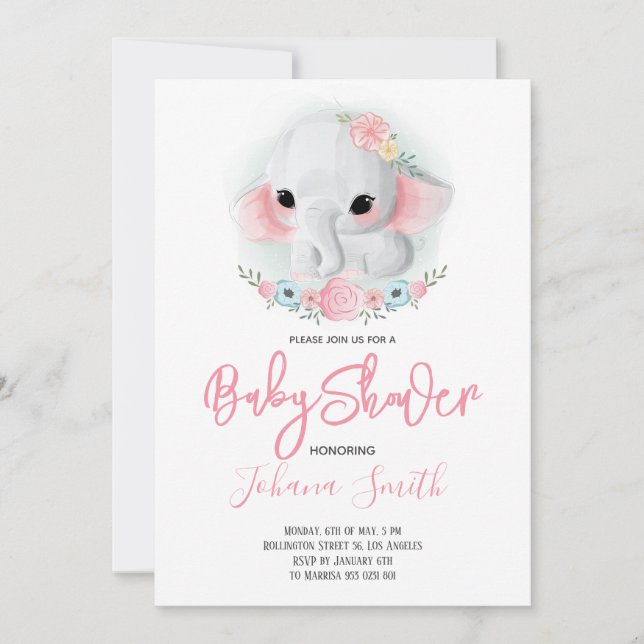 Inbjudan till Blommigten Baby Shower för flickor (Framsida)