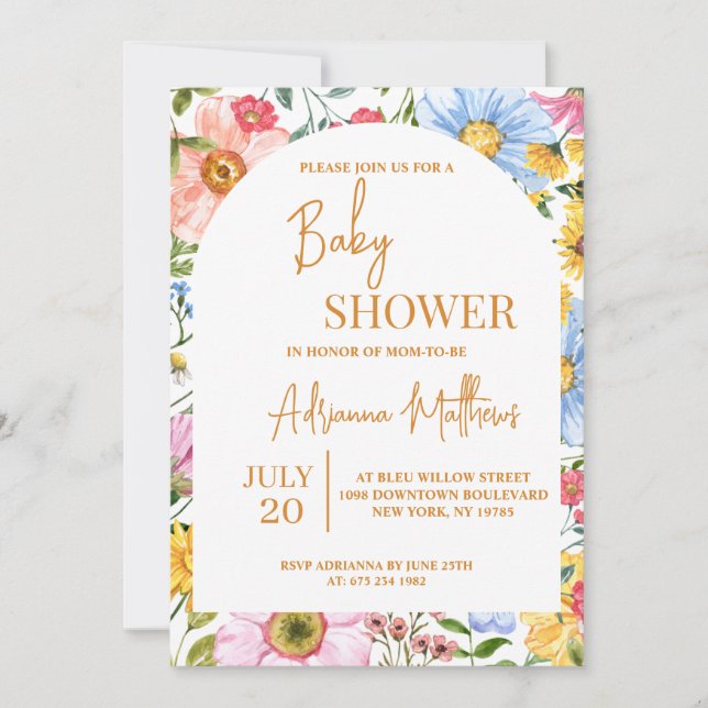 Inbjudan till Blommigten Baby Shower med enkel vat (Framsida)
