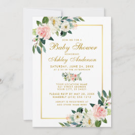 Inbjudan till Blommigten Baby Shower Rosa White Gu
