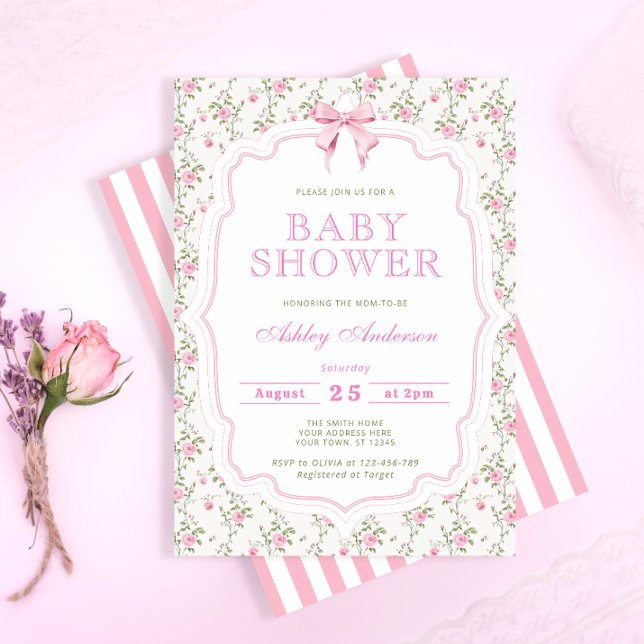 Inbjudan till Blommigten Babykläder i rosa Bow  (Skapare uppladdad)