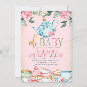 Inbjudan till Blommigten Bebisduschar i Tea Party-