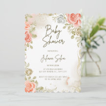 Inbjudan till Blommigten Beige Baby Shower