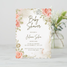 Inbjudan till Blommigten Beige Baby Shower