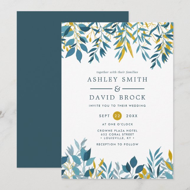 Inbjudan till Blommigten Botaniskt vattenfärgsfisk (Fram/baksida)