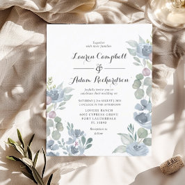 Inbjudan till Blommigten Dusty Blue Wedding