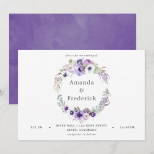 Inbjudan till Blommigten Dusty Violet Bröllop Wate