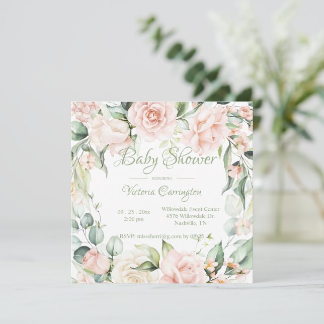 Inbjudan till Blommigten elegant Vattenfärgsbabykl (Stående Fram)