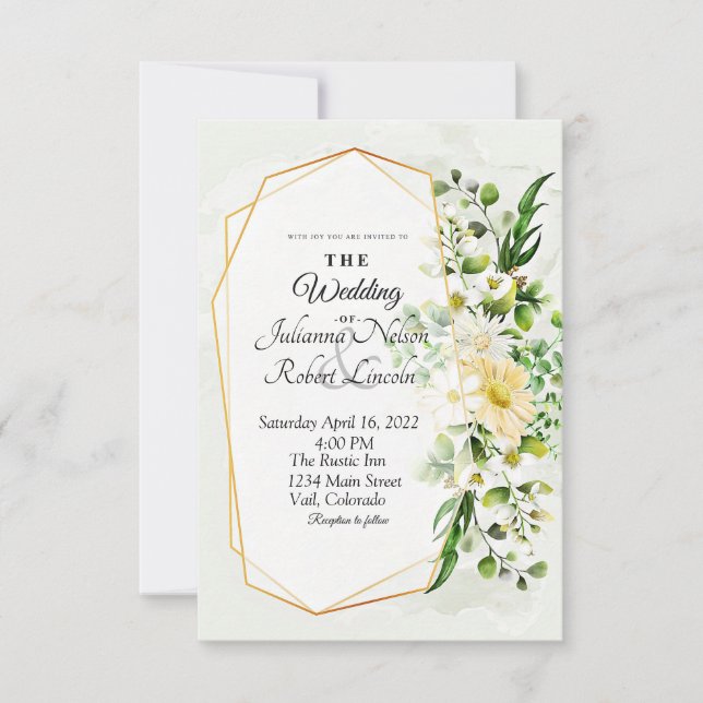 Inbjudan till blommigten Eucalyptus och bröllopsin (Framsida)