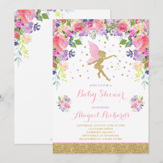 Inbjudan till Blommigten Fairy Shower (mjölkskö) (Fram/baksida)