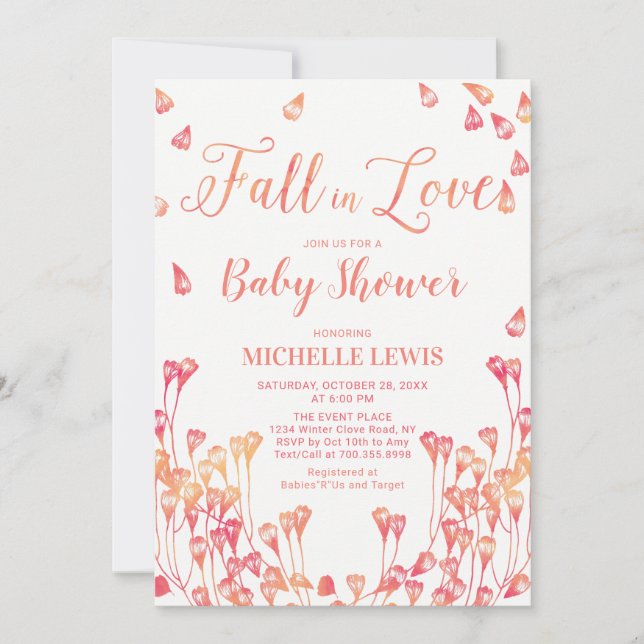 Inbjudan till Blommigten Fall Girl Baby Shower på  (Framsida)