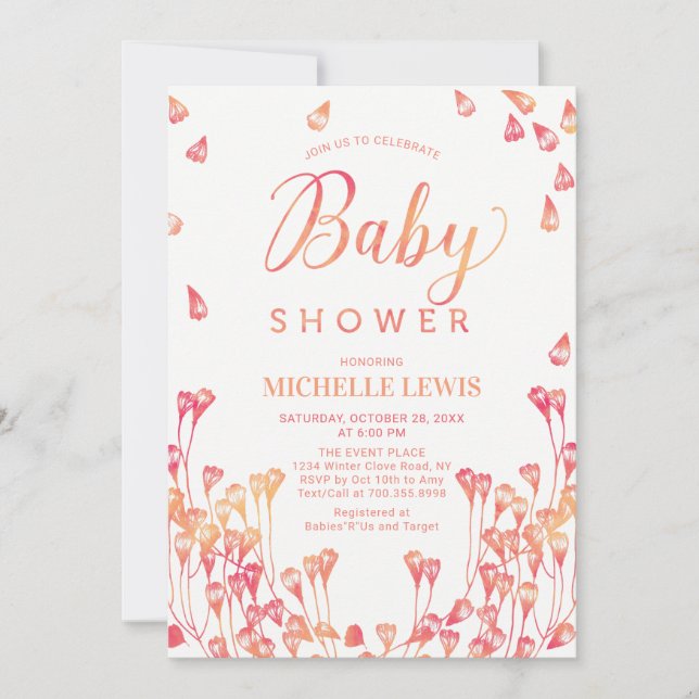 Inbjudan till Blommigten Fall Girl Baby Shower på  (Framsida)