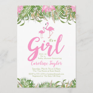 Inbjudan till Blommigten Flamingo Baby Shower med