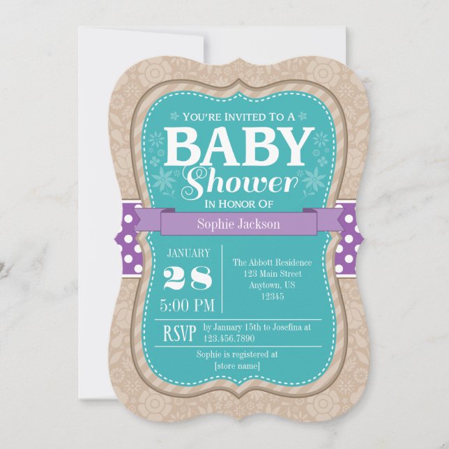Inbjudan till Blommigten Flower Baby Shower för Li (Framsida)