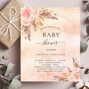 Inbjudan till blommigten för babyduschpampas-gräs flygblad