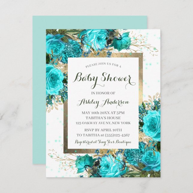 Inbjudan till Blommigten för kalk-Ro, babykläder (Fram/baksida)