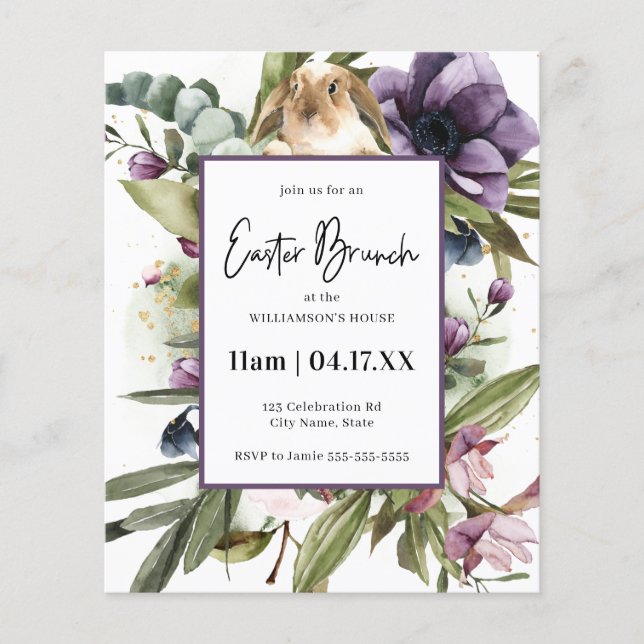 Inbjudan till Blommigten Påsk för vattenfärgskanin (Framsida)