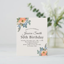 Inbjudan till Blommigten Peachy Blue Watercolor