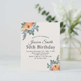 Inbjudan till Blommigten Peachy Blue Watercolor
