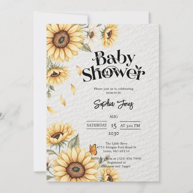 Inbjudan till Blommigten Rustic Baby Shower (Framsida)