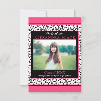Inbjudan till Blommigten Shock rosa Damask Photo S